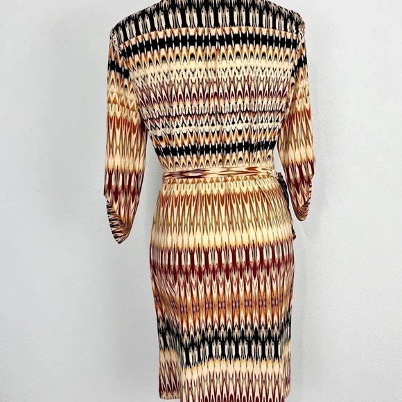 Tacera Black Rust and Maroon Midi Dress V Neck Gold Zipper Size M - Picture 2 of 8